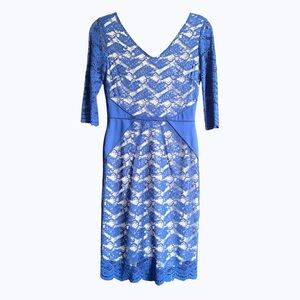 EUC ANTONIO MELANI Blue Lace Sheath Panel Dress with Satin Lining | 2